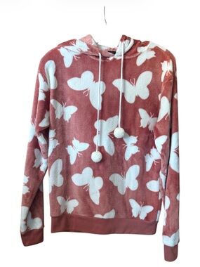Cold Crush Dusty Rose Butterfly Plush Hoodie